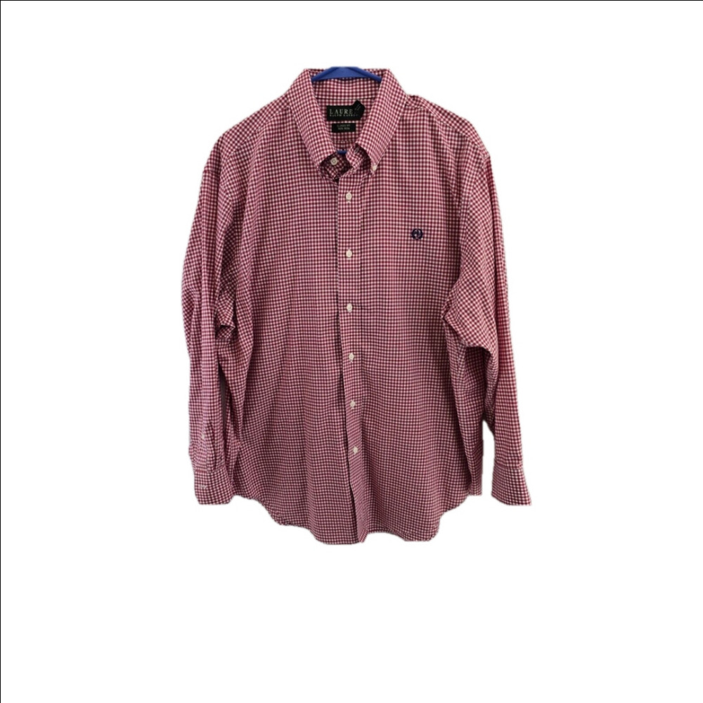 LaurenRalph Lauren Red /white Gingham Long Sleeve Button Cotton Shirt Mens 17/32 - Picture 2 of 7